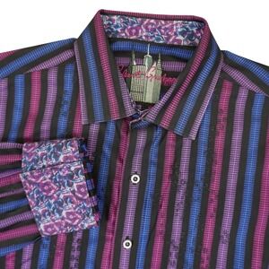 Robert Graham Button Up Shirt Mens XL Purple Blue Striped Flip Cuff Multicolor